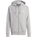 Bluza męska adidas Essentials French Terry 3-Stripes Full-Zip Hoodie szara IC9833