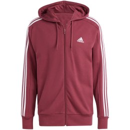 Bluza męska adidas Essentials French Terry 3-Stripes Full-Zip Hoodie bordowa IS1365