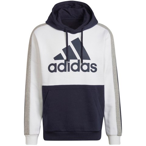 Bluza męska adidas Essentials Colorblock Fleece Hoodie biało-granatowa HE4327